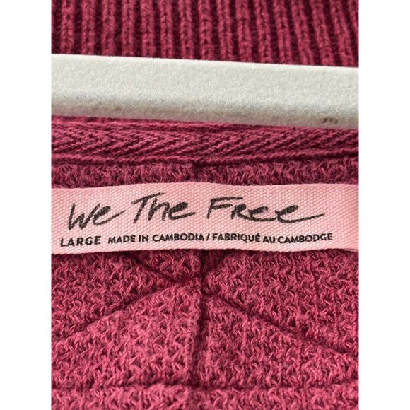 We The Free Asher Thermal Knit Oversized V-Neck Top Large Burgundy Ribbed - Picture 4 of 12